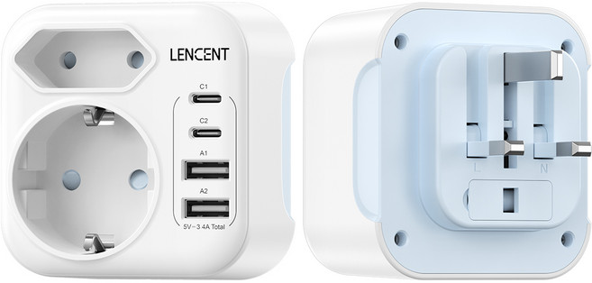 렌센트 해외 여행 전용 접이식 어댑터 한국 영국/홍콩/싱가포르/말레이시아/두바이/마카오 변환 Type G 플러그 여행용 멀티어댑터 화이트 PA030EUUK, 1개