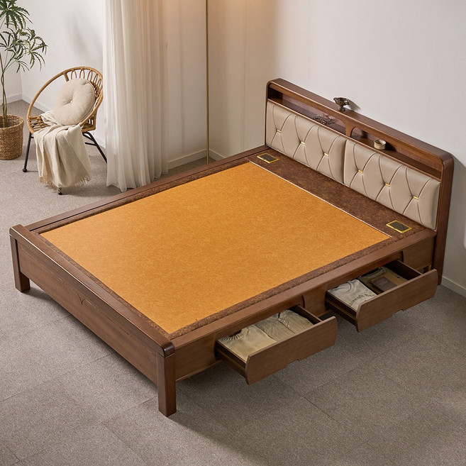 동서가구 가죽 수납형 황토 Q 흙침대 DF645665, 엔틱