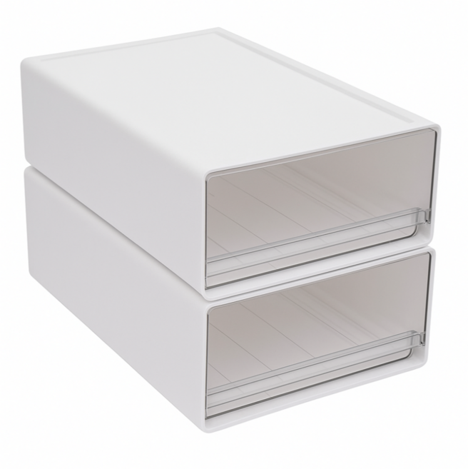 피에스컴퍼니 한눈에 투명 수납함 정리, 화이트, 2개