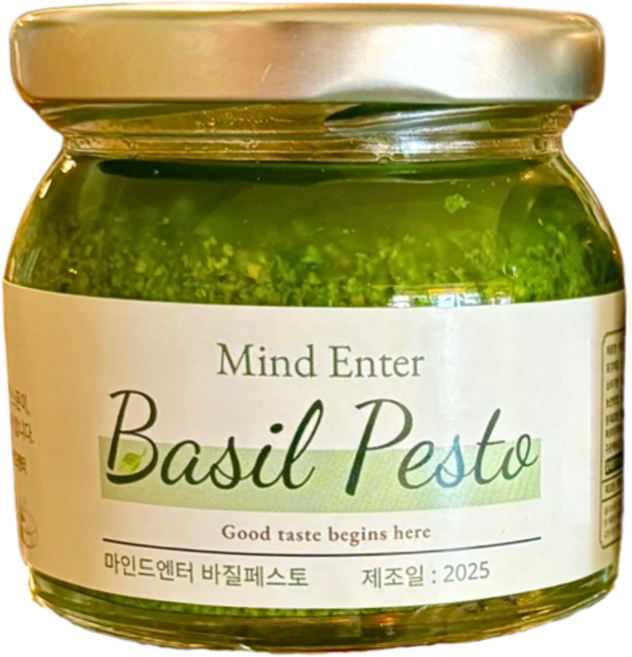 마인드엔터 프리미엄 수제 바질페스토 (산도 0.33 엑스트라버진 국산 잣 24개월치즈) 파스타 샌드위치 샐러드 소스, 135g, 1개