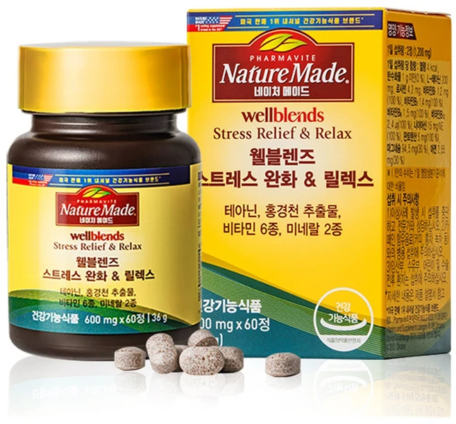 네이처메이드 웰블렌즈 스트레스 완화 & 릴렉스 36g, 1개, 60정 - 쿠팡