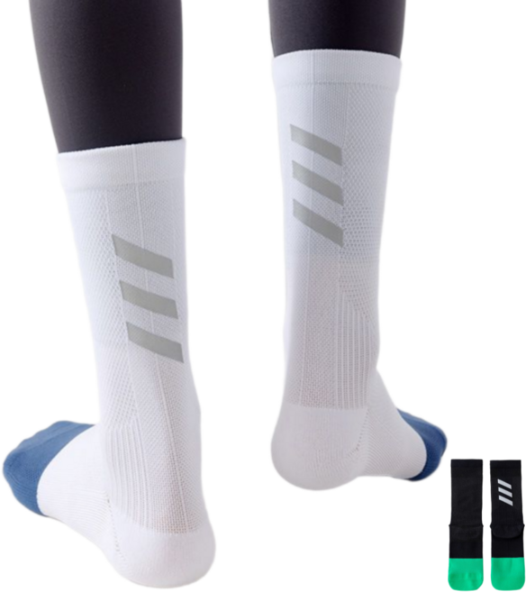 슬핏 싸이클 러닝 전용 기능성 반사 압박 양말, 2세트, 화이트+블랙