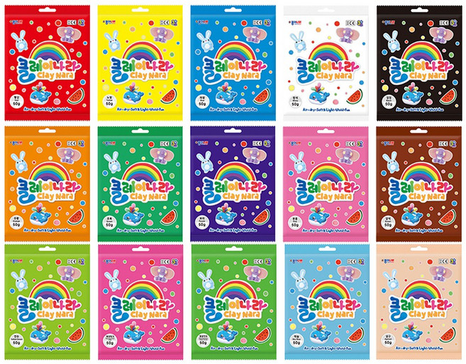 종이나라 클레이나라 50g 15색 세트 (실링백 포장), 혼합