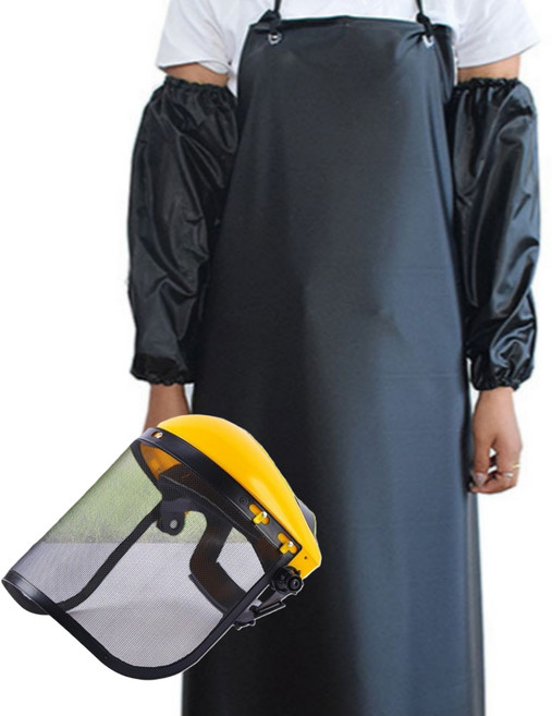 예초기 보호대 앞치마 안면보호구 주방 벌초용품 작업 보안경, 앞치마+토시+안면보호구, 1세트