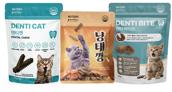 누터스가든 고양이 껌 이빨 간식 세트 3종 덴티바이트+덴티캣+냥태깡, 1세트, 200g, 혼합(닭고기/황태)