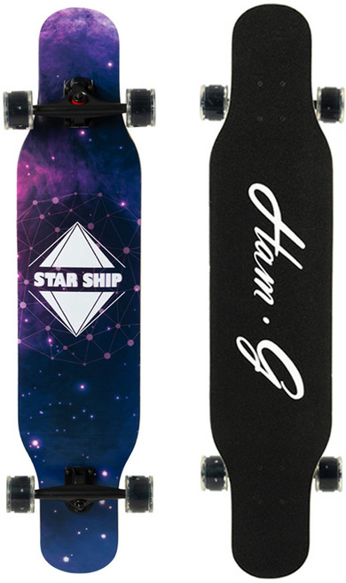 스타쉽 초보자 입문용 댄싱 롱보드 42인치 스케이트보드 LED 발광휠 가방, 스페이스, 1개