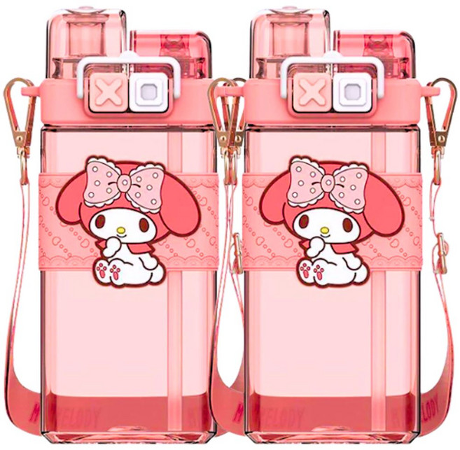 산리오 정품 아트박스 더블캡 사각 롱 빨대 물병 반반물통 초등학생 생일 선물 시나모롤 한교동 포차코 마이멜로디 쿠로미, 520ml, 2개