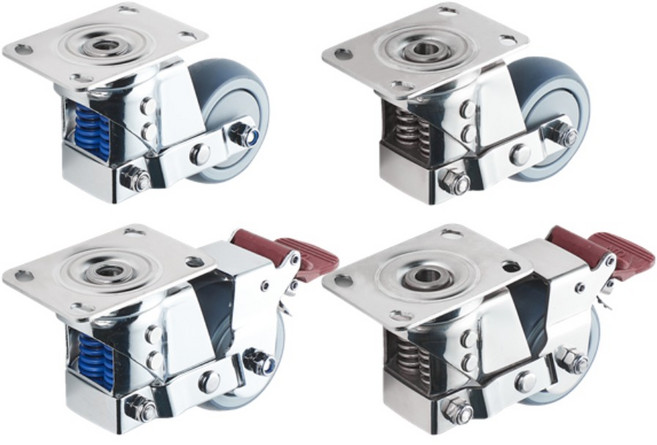 듀롤 3800 완충용 3인치 스프링 캐스터 (크롬도금 / 스테인리스), 스테인리스 브레이크형