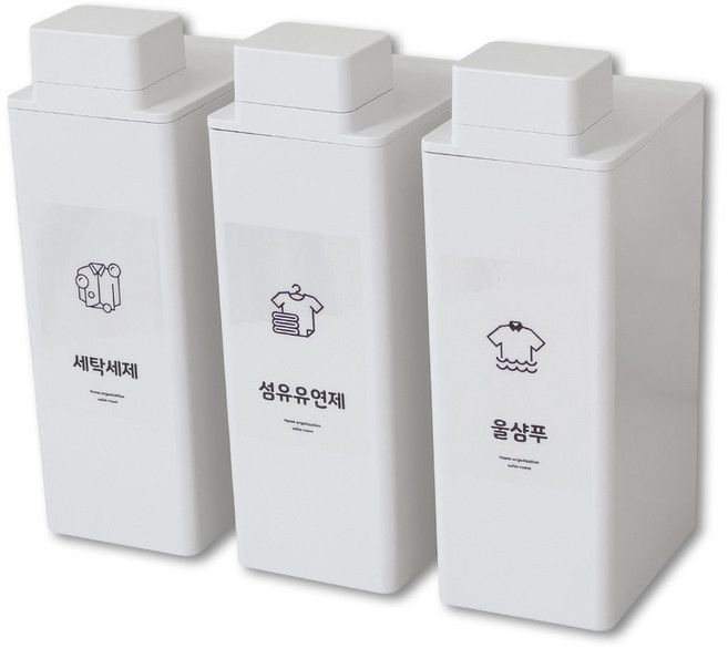 살림공간 세탁세제통(국내산) - 세탁세제라벨 12종Set, 3개, 화이트
