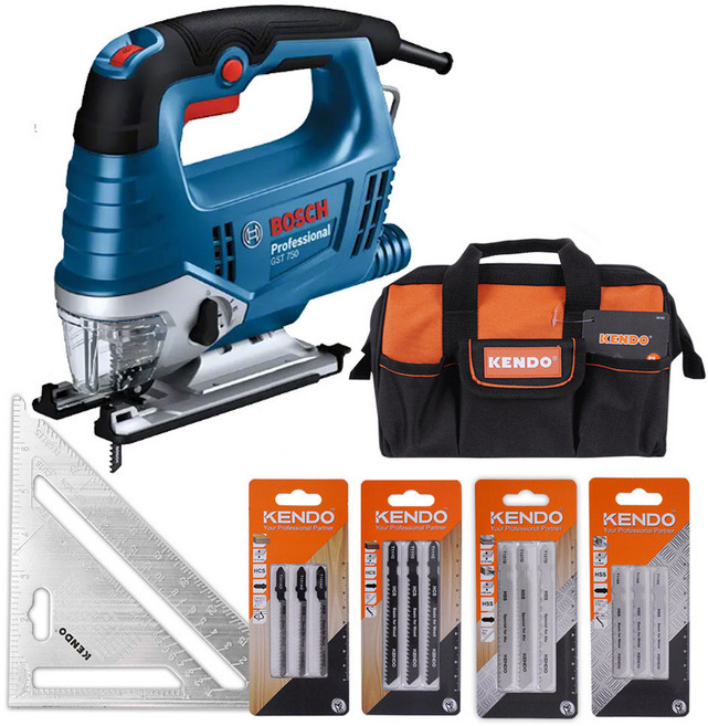 보쉬 전동 속도조절 직소기 GST750 직쏘 톱 오비탈 절단기 날포함, 1개, 공구가방 악세사리5개