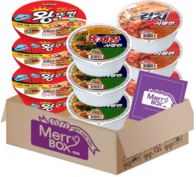 사발면 세트 2호(육개장사발면3+김치사발면3+팔도미니왕뚜껑3)+메세지카드, 1박스