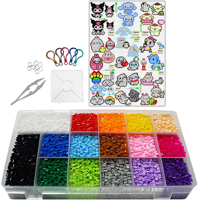 블럭N스토리 신제품 컬러비즈 세트 16색 펄러비즈 도안 귀여운동물도안 출시, 귀여운 동물1, 1개