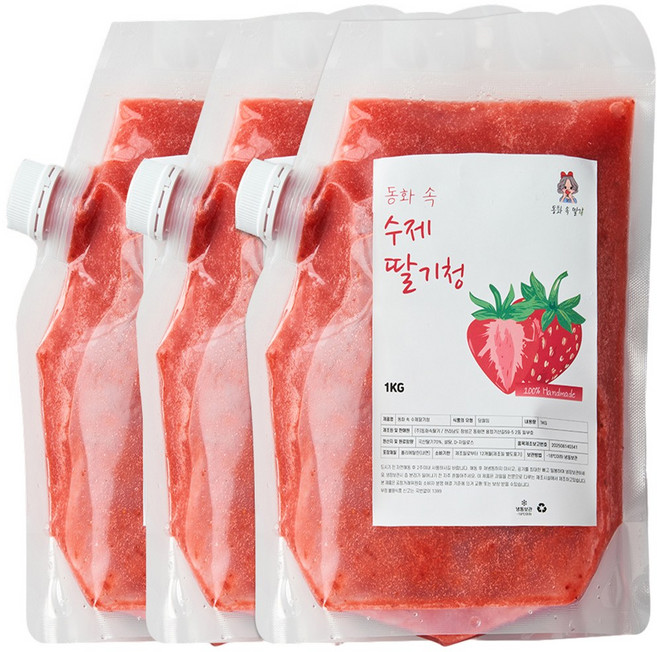 동화속딸기 국산 자일로스 수제 프리미엄 딸기청, 1개, 3개입, 1kg