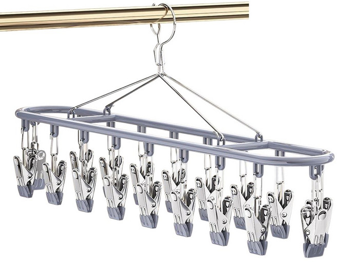 dodoa 스텐 양말 건조대 속옷 옷걸이 양말 걸이 20클립, 그레이, 1개