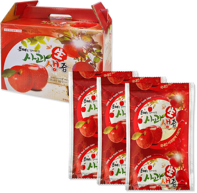 사과즙 1박스(50개) 생사과 착즙100% / 할인행사 [ 2박스 구매시 + 10개 추가 ], 100ml, 50개