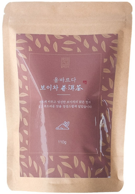 올바르다 보이차 티 잎차 원물, 1개, 1개입, 110g