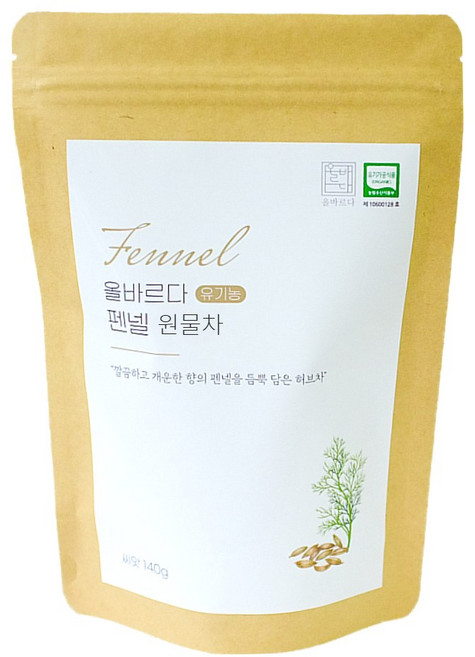 올바르다 유기농 펜넬 차 티 원물차, 1개, 1개입, 140g