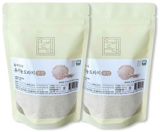 올바르다 유기농 도라지 가루 분말, 2개, 100g