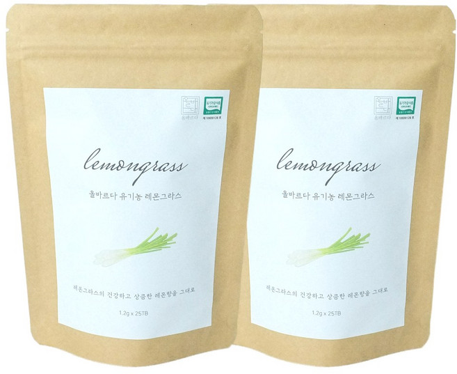 올바르다 유기농 레몬그라스 차 티 티백, 2봉, 25개입, 1g