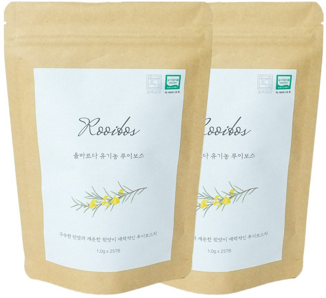 올바르다 유기농 루이보스 차 티 티백, 2개, 25개입, 1g