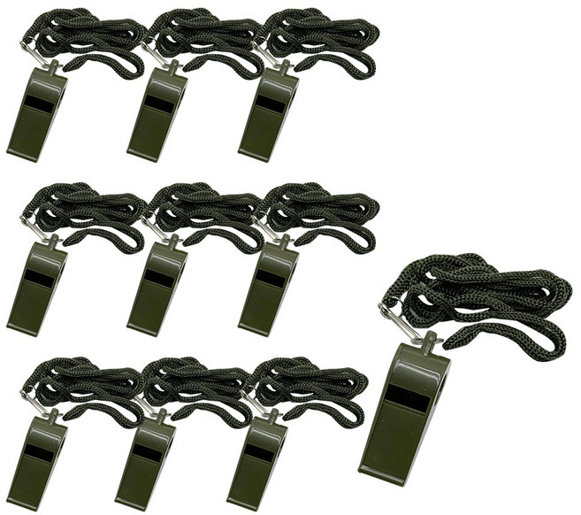 국방 호각 / 호루라기 10P 세트 (줄포함) - 휘슬 군용 훈련 체육대회 심판 호신용 경비 보안 안전 등산, 1세트