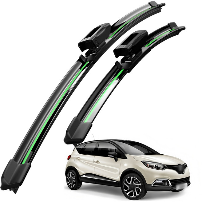 호환 르노코리아 QM3/뉴 QM3 2013-2020 와이퍼 초발수 저소음 자국 없음 전면 와이퍼 블레이드 2종 세트, 초록색, QM3 2013-2016