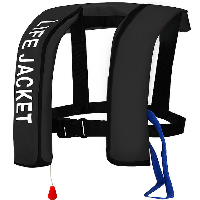 자동팽창식 구명조끼 부력자켓 가성비 성인 낚시 라이프자켓 물놀이 레프팅, 한 사이즈, 블랙 수동팽창 모드