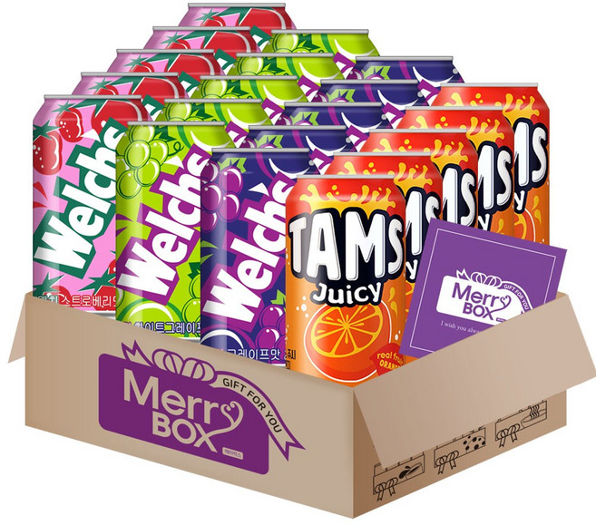 농심 웰치소다 (포도5+청포도5+딸기5)+탐스 (오렌지5)+메세지카드, 1박스, 355ml