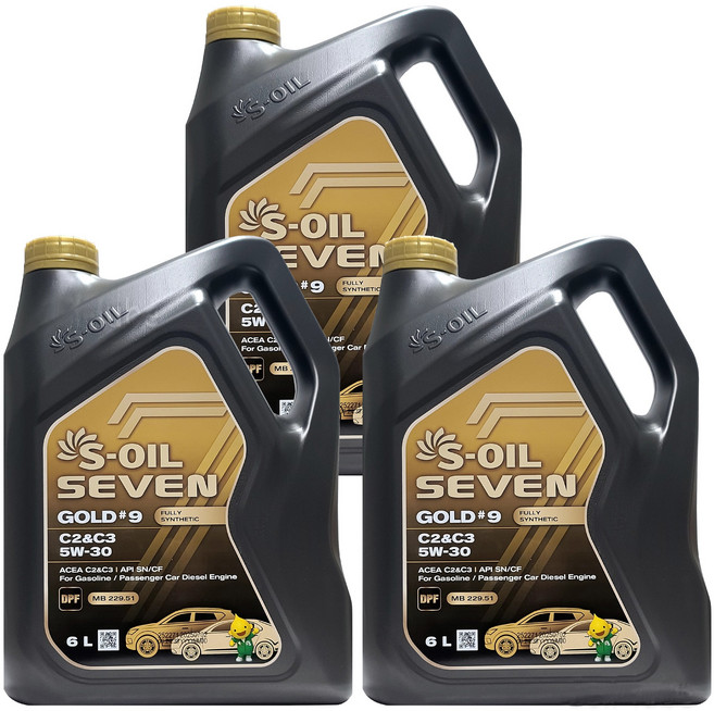 에쓰오일 7 골드9 C2 C3 5W30 6리터 100%합성 겸용 엔진오일, 1세트, 18L