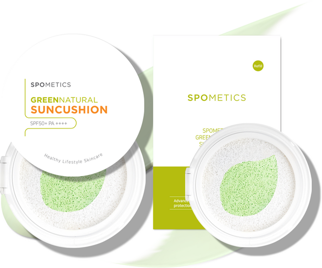스포메틱스 그린네츄럴 무기자차 노세범 톤업 선쿠션 대용량 (본품+리필) SPF50+/PA++++, 2개, 25g
