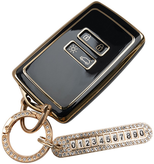 로노삼성 SM3 QM3 QM5 SM5 SM7 호환 TPU 자동차 키 케이스 번호판 키링 키홀더, 블랙, 4버튼_TA42_KH03