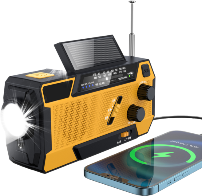 JENMV 휴대용라디오 비상라디오 수동충전 라디오 태양열 자가발전 라디오 FM AM NOAA 날씨 라디오 효도라디오 대용량 LED라이트 자체안테나 재난방지 라디오, 오렌지