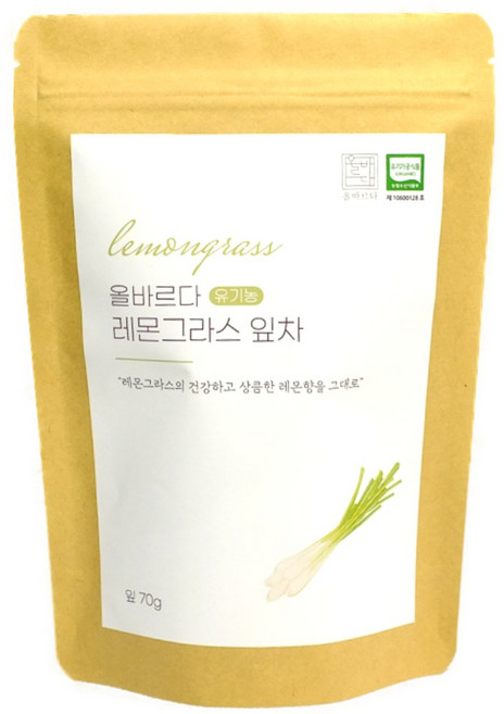 올바르다 유기농 레몬그라스 차 티 잎차 원물, 70g, 70g, 1개, 1개입