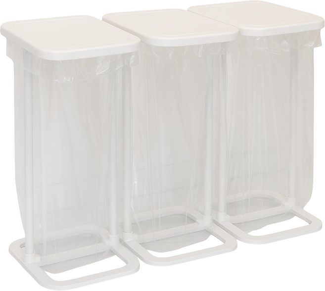 국내산 대용량 재활용 분리수거함 3개입+라벨 Set+비닐봉투10p, 화이트