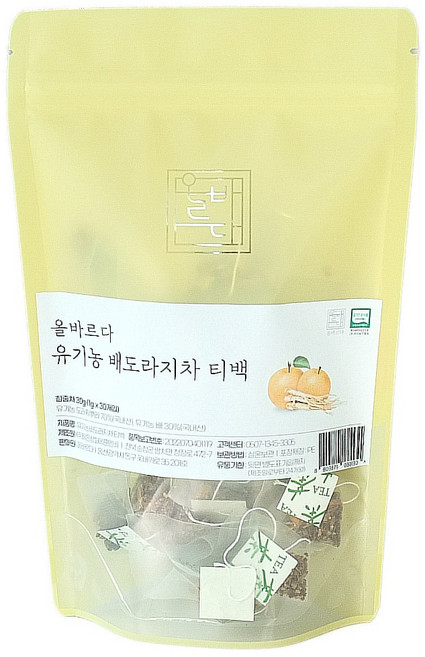 올바르다 유기농 배도라지차 30티백, 1개, 30개입, 1g