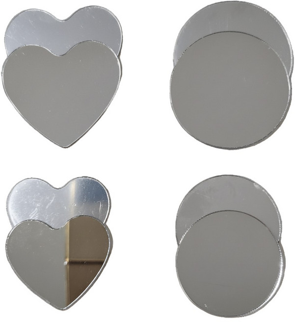 LORIA 나만의 미니 손거울 다용도 미니 스티커 거울 세트, 하트+동그라미, 8개