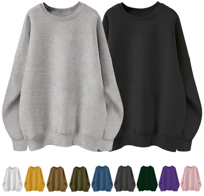 엠제이스타 1+1 2장묶음 국내산 남녀공용 특양면 오버핏 맨투맨 라운드 베이직 무지 루즈핏 단체 티 커플 빅사이즈 티셔츠 여성 여자