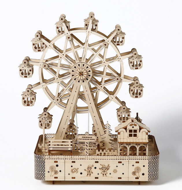 3D 입체퍼즐 무드등 뮤직박스 대관람차 나무퍼즐 집중력 DIY 우드 오르골 교육용완구 키덜트 선물, 183피스, 1개