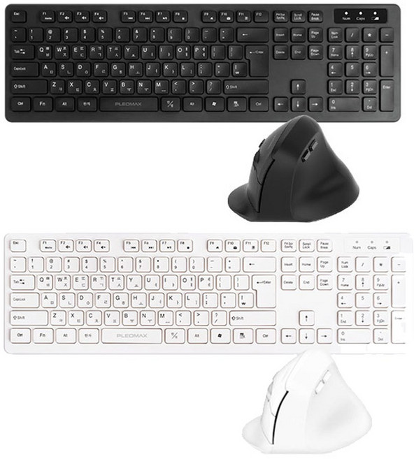 플레오맥스 무소음 무선 키보드 무소음 버티컬 손목보호 마우스 세트 PBC-300, 일반형, 블랙