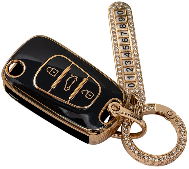 현대 기아 포터2 호환 TPU 자동차 키 케이스 번호판 키링 키홀더, 블랙, 2버튼_TA64_KH03