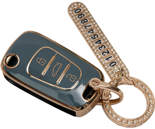 현대 기아 포터2 호환 TPU 자동차 키 케이스 번호판 키링 키홀더, 그레이, 3버튼_TA58_KH03