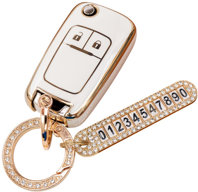 쉐보레 더 넥스트 스파크 크루즈5 말리부 알페온 호환 TPU 자동차 키 케이스 번호판 키링 키홀더, 2버튼_TA48_KH03, 화이트