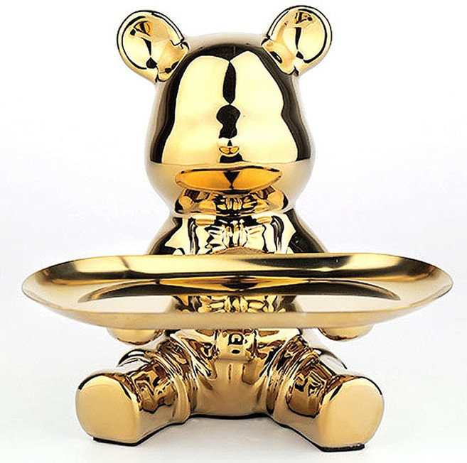 인테리어 세라믹 유광 곰돌이 트레이 저금통 보관 소품, 골드