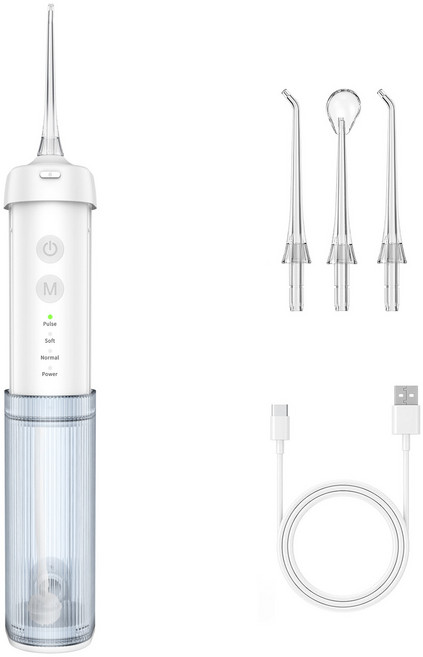 별의 바다 대용량 위생적인 신축식 구강세정기 건강한 구강관리 물치실 + 팁 3개+ 휴대용 파우치, 화이트 텔레스코픽