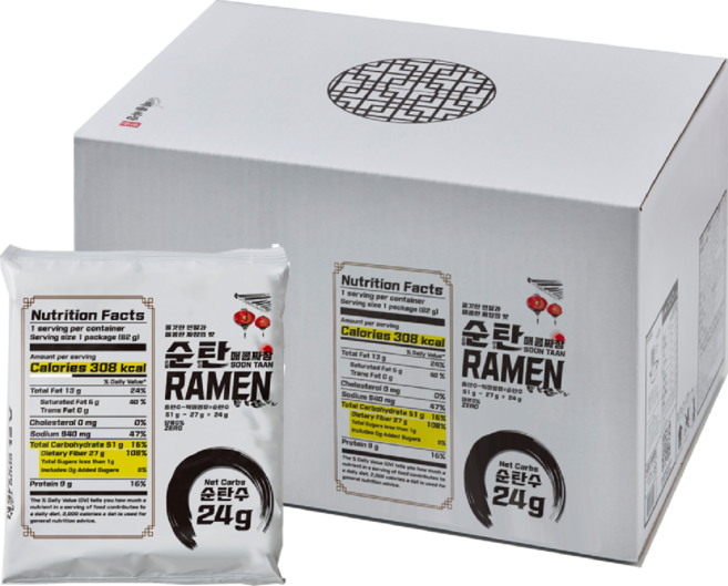 순탄 봉지라면 매콤짜장 저탄수 식이섬유 제로슈거 라면, 1박스