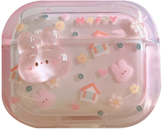 귀여운 핑크 토끼 키치 키링 에어팟 케이스, 유리알 핑크 토끼, 에어팟 4세대