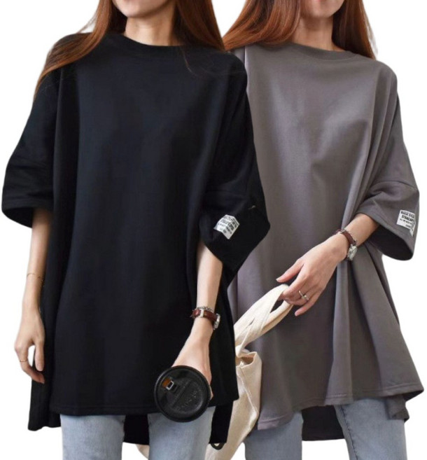 베르슈어 오버핏 무지 7부 롱 빅사이즈 반발티 2종세트