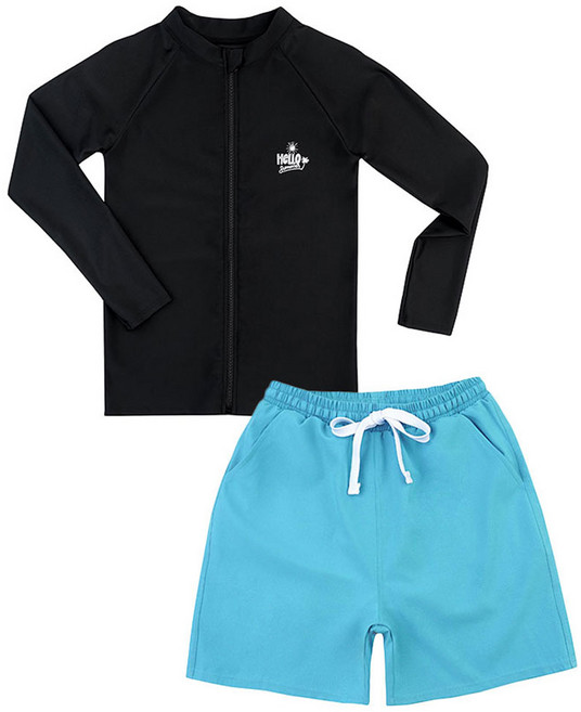 오로라 아동수영복 남아 주니어래쉬가드 초등 집업상의+바지 세트 블랙 SF-94