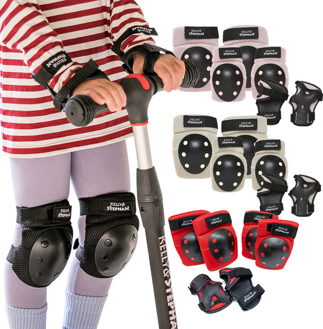 [켈리앤스테판] 켈리앤스테판 유아 어린이 보호장비 무릎 손목 팔꿈치 세트, 실드라이더 보호장비세트S 블랙