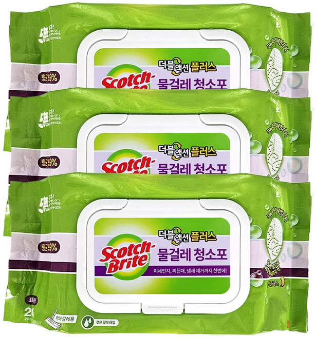 3M 스카치브라이트 강력한 세정력 물걸레 청소포 더블액션 표준형 20매, 3개